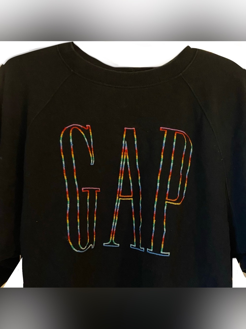 GAP Black Sweatshirt with Multicolor Rainbow Outline Logo